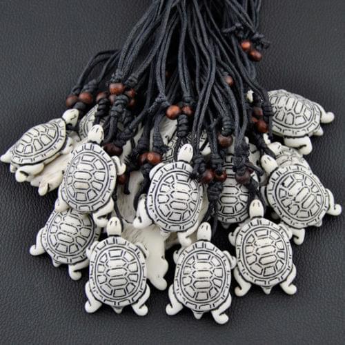 Wholesale 12pcs Lovely Imitation Yak Bone Carving white Surfing sea Turtles Pendants Necklaces Gifts MN330