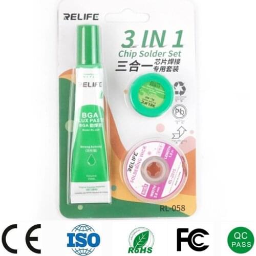 RELIFE RL-058 3 in 1 Chip Solder Set Solder Wick Flux Paste