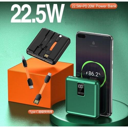 20000mAh 22.5W Portable Power Bank External Battery Power Bank With USB TYPE C Cable for iPhone Samsung Huawei Xiaomi Powerbank