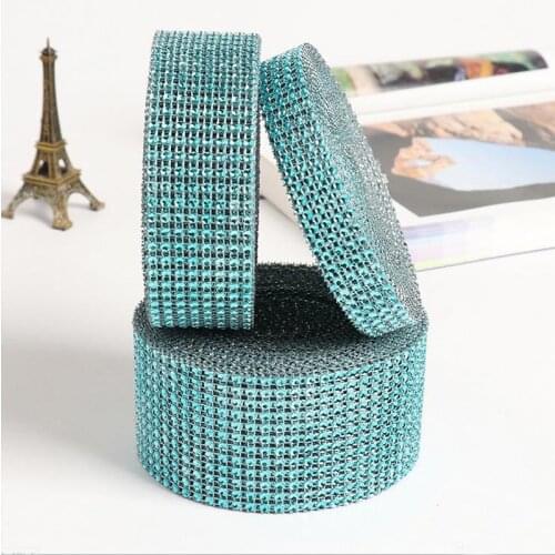 A Roll 10 Yards Lake Blue Plastic Rhinestone Plated Net Drill Wrap Ribbon Wedding Supplies Party Decoration Hand DIY Accessories
