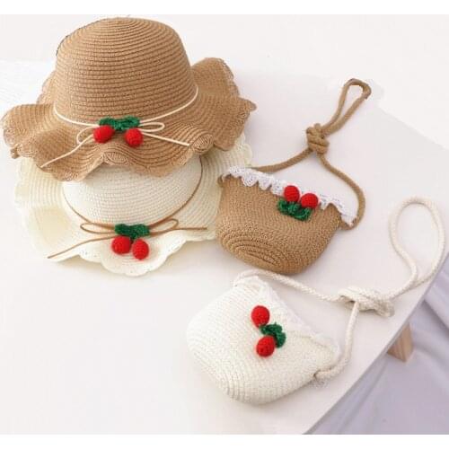 Summer Child straw hat and handbag bags Outdoor Kids holiday beach sun hat Girls baby cute Panama cap gorros