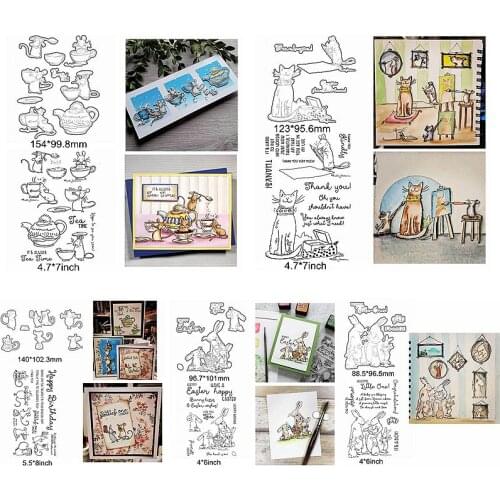 Mix Cute Animals Cat Mouse Rabbit Teapot Sentence Words Letter Metal Cutting Dies Match Clear Silicone Stamps Decorate Cards New