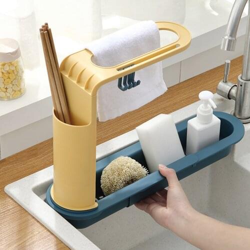 HHS Telescopic Sink Shelf Kitchen Sinks Organizer Rag Soap Sponge Holder Sink Drain Rack Storage Basket Kitchen tool Accessories