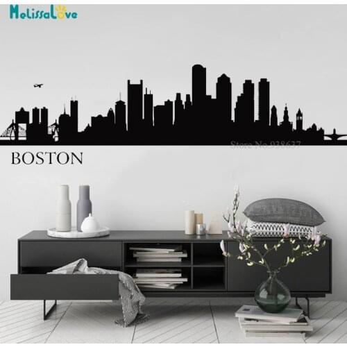 Boston Skyline Decal Vinyl Sticker Mural City Silhouette Wall Art Home Office Studio Wall Sticker Decor BB168