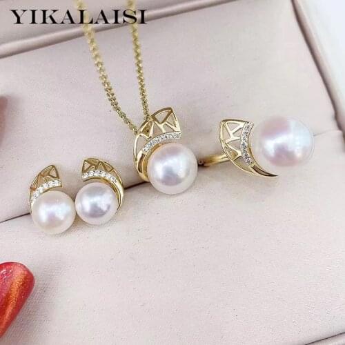 YIKALAISI 925 Sterling Silver Jewelry Pearl Sets 2020 Fine Natural Oblate Pearl jewelry 8-11mm Pearl Set For Women wholesale