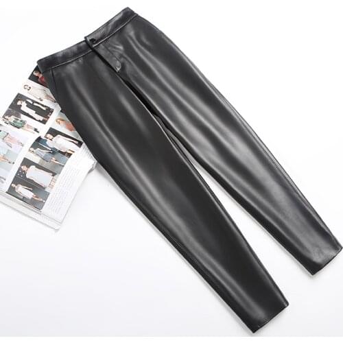Female High Waist Pants Spring Autumn 2021 Womens Trousers Real Sheepskin Leather Pants for Women Harem Pants Ropa Zjt2376