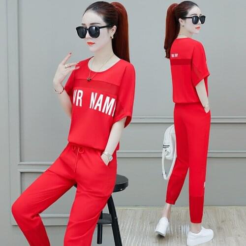 Fashion Loose Short Suits Large Letter Printing Sports Two Piece Set Women Summer Breathable Thin Fabric Clothes Black White Red