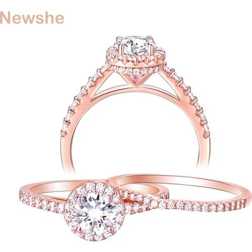 Newshe Solid 925 Sterling Silver Rose Gold Wedding Ring Sets For Women Promise Engagement Rings AAAAA Zircon Jewelry Gift BR0825