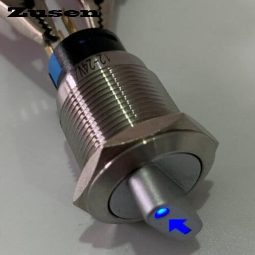 Zusen 19mm metal selector switch 2 position lock with arrow symbol led light 1no1nc