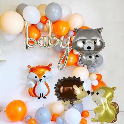 1set Large Jungle Hedgehog Fox Raccoon Balloons Cartoon Animal foil Balloon Birthday Safari Party Decoration kids toys supplies