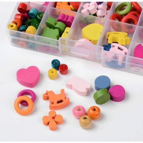 1Box 7.5~22mm Mixed Shapes Wood Beads for Jewelry Findings Making Accessories Children Kids Wooden DIY Necklace Mixed Color