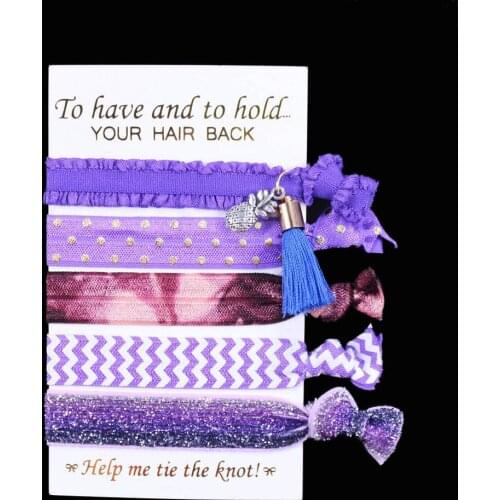 10sets/lot (50 pcs) Boutique tassel pineapple accessaries FOE hair ties purple fold over elastic hairband