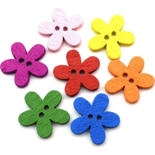 100PCS 2 Hole Mix Color Flower Wood Buttons Decor Home Sewing Scrapbooking Clothing Fabric Covered DIY 15mm 20mm Wooden Buttons
