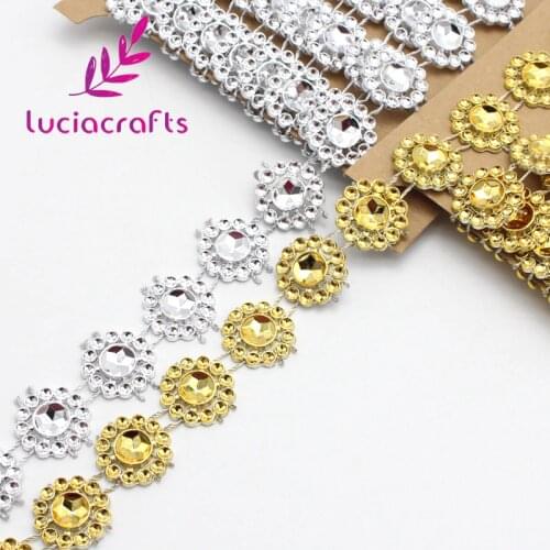 2yards/lot 15mm Flower Diamond Bling Crystal Ribbon Wrap Trim DIY Home Wedding Cake Party Decorations Gold,Silver V0803