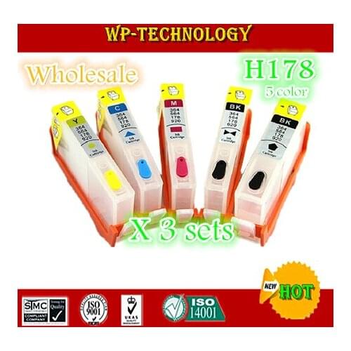 [3 sets wholesale]5 Color Empty Refill cartridge suit for HP178XL, suit for HP C6380 C6300 C5300 C5383 C5380 C6383 D5460 etc