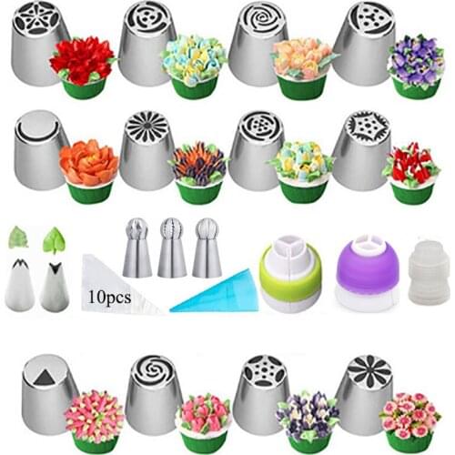 31/27pcs Icing Piping Nozzles Set Cream Reusable Pastry Bags Pastry Nozzles Set Baking Cake Decorating Tools