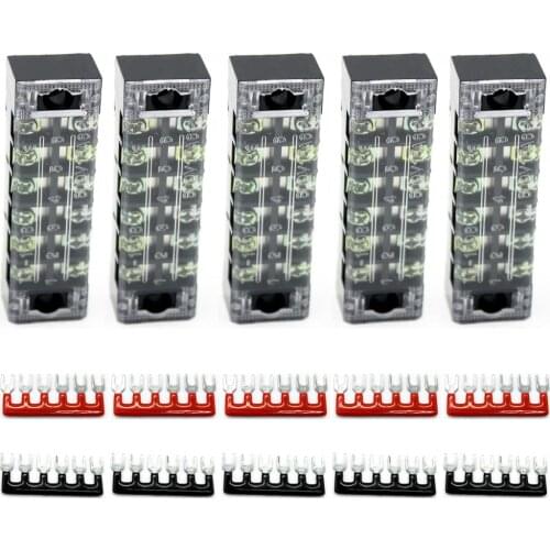 5 Sets Dual Row 6 Positions Covered Screw Terminal Blocks Strips 600V 15A