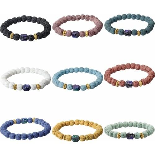 SUNYIK Lava Rock Stone Bracelet, Buddha Bead Healing Energy,Elastic Bracelet 8mm