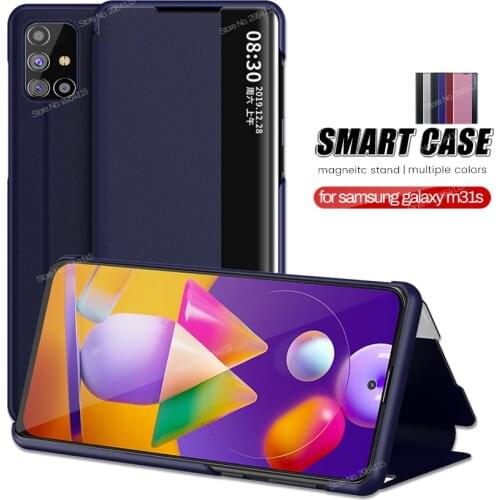 Fundas on cамсунг м31 case smart view leather flip coque cover for samsung galaxy m31s m31 s m 31s 31m magnetic stand phone case