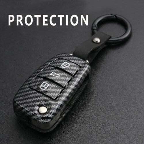 Carbon Fiber ABS Car Key Case For Audi A1 A3 A4 2006 A6 Q2 Q3 Q7 Allroad RS4 TT 2008 FLip Keychain Holder Remote Protector Cover