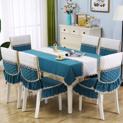 European Style Dining Chair Cushion Cover Tablecloth Blue cute elk Chair Cushion Set Table Cover Home Spandex Chair Cover