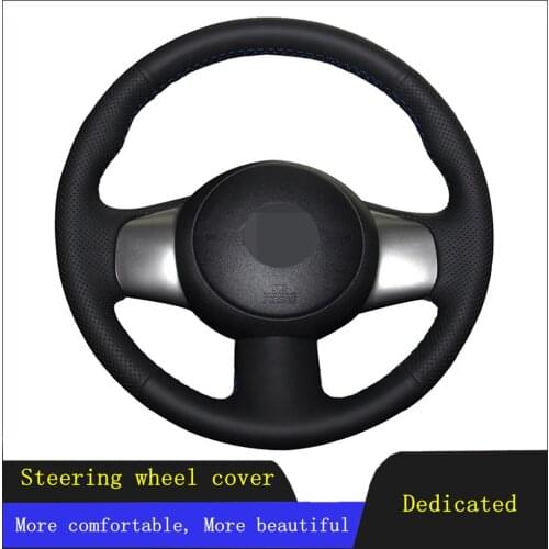 DIY Car Steering Wheel Cover Black Hand-stitched Soft Genuine Leather For Nissan March 2010-2015 Sunny 2011-2013 Versa 2012-2014