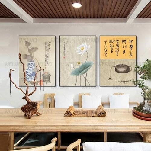 Home Decoration Chinese Style Lotus Lotus Root Teapot Poster Wall Art Canvas Painting Used To Decorate Bedroom Living Room