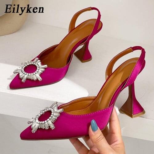 Eilyken Strange High Heels Shoes Woman Sexy Pointed Toe Sunflower Crystal Buckle Pumps Summer New Fashion Gladiator Sandals