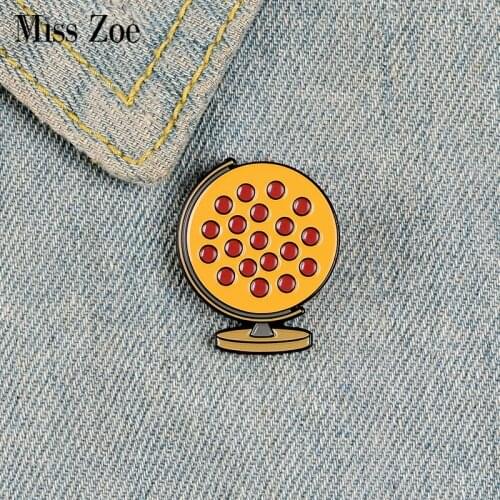 Pizza Globe Enamel Pin Custom Tellurian Brooches for Shirt Lapel Bag Creative Badge Funny Food Jewelry Gift for Kids Friends