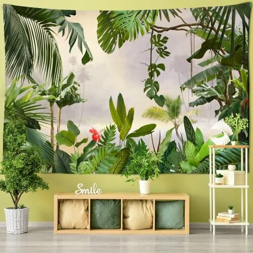 Palm leaf Green Botany Tapestry Plantain leaves Tropical rainforest plants in Southeast Asia Wall Hanging Tapestry Wall Cloth