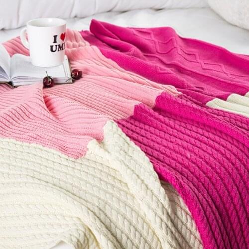 Cotton Knit Sofa Blanket Twist Plaid Patchwork Throw Blankets For Travel Air Conditioning Bed Car White Black White Pink Blanket