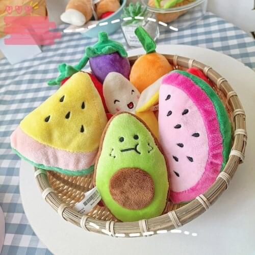Dog Toys Plush Pet Dog Toys for Dogs Puppy Squeaker Sound Toy Jouet Chien Funny Fruit Puppy Small Dogs Interactive Toy Avocado