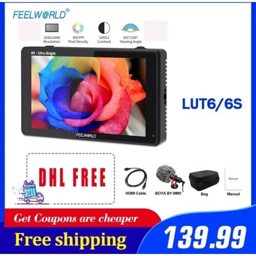 FEELWORLD LUT6/6S 6 Inch 2600nits HDR 3D LUT Touch Screen on Camera Field DSLR Monitor with Waveform VectorScope for Youtube