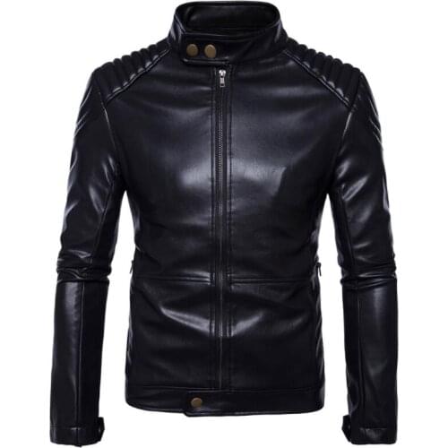 Stand collar mens leather jacket slim motorcycle leather coat men jackets clothes personalized stage street fashion black