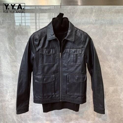 Korean Style 2021 Autumn Winter New Turn-Down Collar Vintage Biker Slim Mens Casual Jackets Short Zippers Male Black Coat