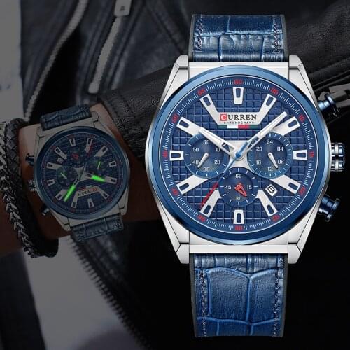 CURREN Watches for Men Top Luxury Brand Quartz Wristwatches Men Casual Sport Watch Leather Chronograph Clock with Luminous Hands