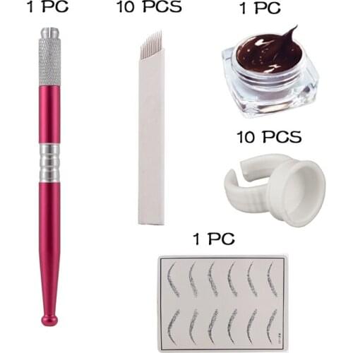 Microblading Kits with compelet Tebori Pen Eyebrow Paste Needle Blade Practice Skin inside eyebrow tattoo learner training use