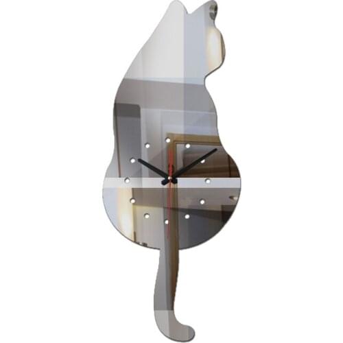 New sale diy wall clock cat quartz watch clocks acrylic mirror wall sticker home decoration living room still life stickers