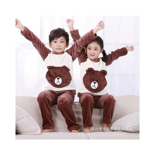 New Winter Cartoon Children Pajamas Flannel Sleepwear Girls Nightwear Coral Fleece Kids Pijamas Homewear Boys Pyjama Teenage