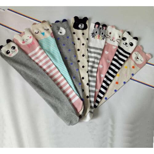 Autumn period childrens socks knee high Cotton cat ear socks girls Cartoon for straight baby knee-high socks cat fox print