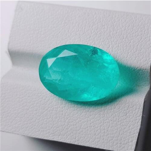 Oval-shape square created with cotton Paraiba beads elegant Laboratory green gem stone beautiful lustre rarity created shape