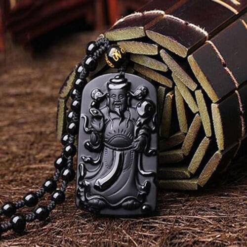 Natural high-quality Obsidian God of wealth pendant necklace fashion boutique jewelry to attract wealth and cause Pendant Neckla