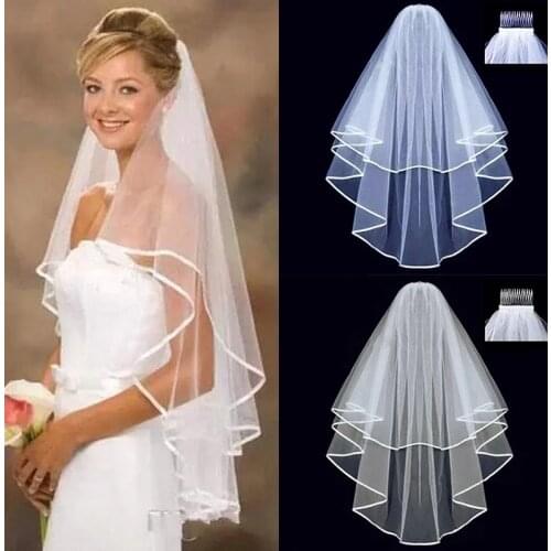 White Ivory Two Layer Short Tulle Wedding Veils Comb Bridal Veil for Bride for Marriage Wedding Party Accessories