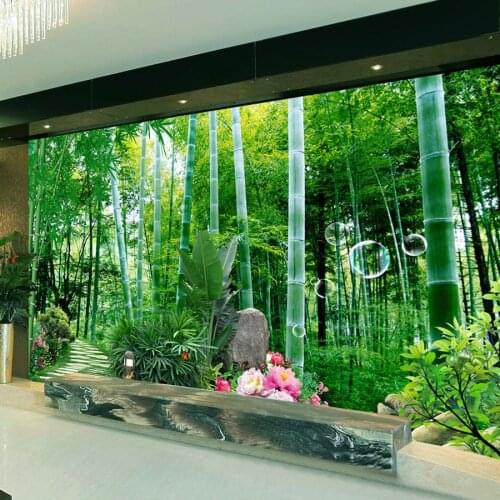Custom 3D Mural Wallpaper Non-woven Living Room Sofa Bedroom TV Background Wall Painting Bamboo Forest Small Road Wall Mural 3D