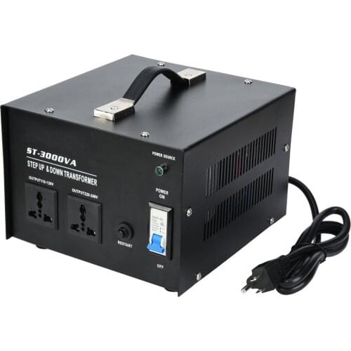 Voltage Regulator Converter 3000W 110V to 220V Single Phase Power Transformer Built-in Circuit Breaker Overload Protection