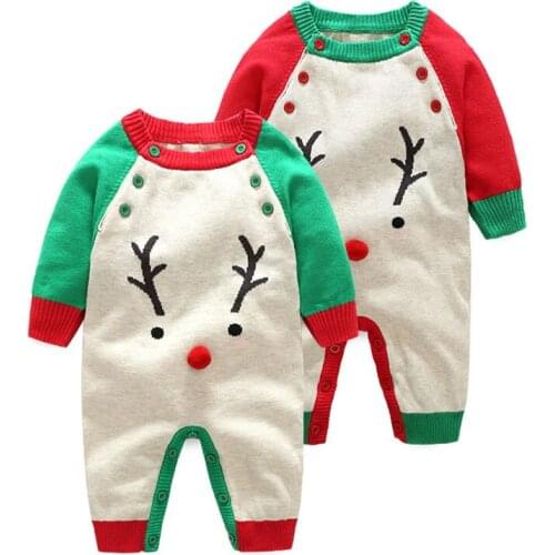 Christmas Autumn Winter Baby Boys Girls Long Sleeve Cartoon Deer Rompers Kid Rompers Infant Boys Girls Clothing Clothes Rompers