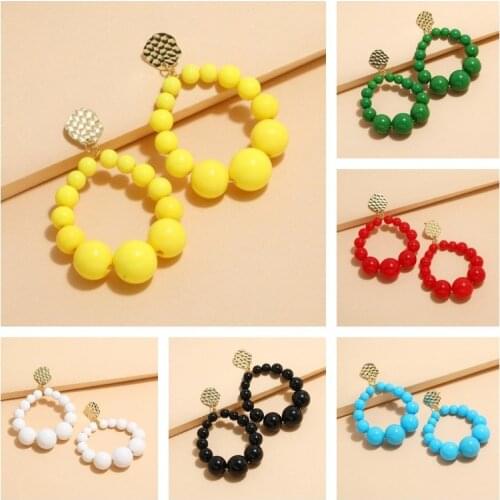 Bohemian Color Bead Hyperbol Earrings For Women 2021 Trend Gradual Acrylic Vintage Hanging Earrings Fashion Female Party Jewelry