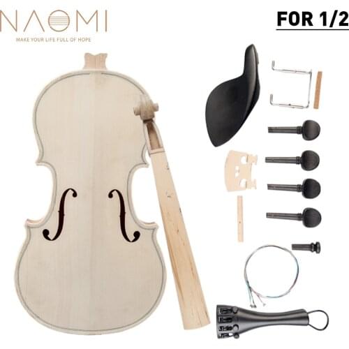 NAOMI 1/2 DIY Violin Natural Solid Wood Acoustic Violin Fiddle Kit Spruce Top Maple Back Neck Fingerboard Aluminum Alloy New