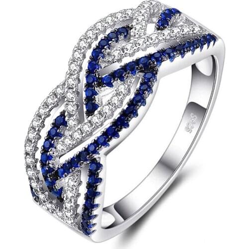 USTAR Geometric Weave Blue CZ Wedding rings for women jewelry shiny Cubic Zirconia finger engagement rings female anel gift