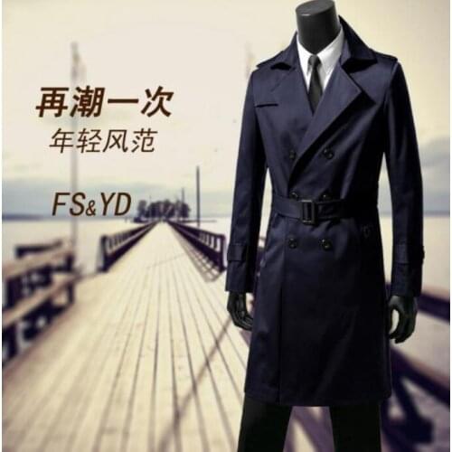 Mens trench coats belt spring autumn man double breasted long coat men clothes slim fit overcoat long sleeve big size S - 9XL